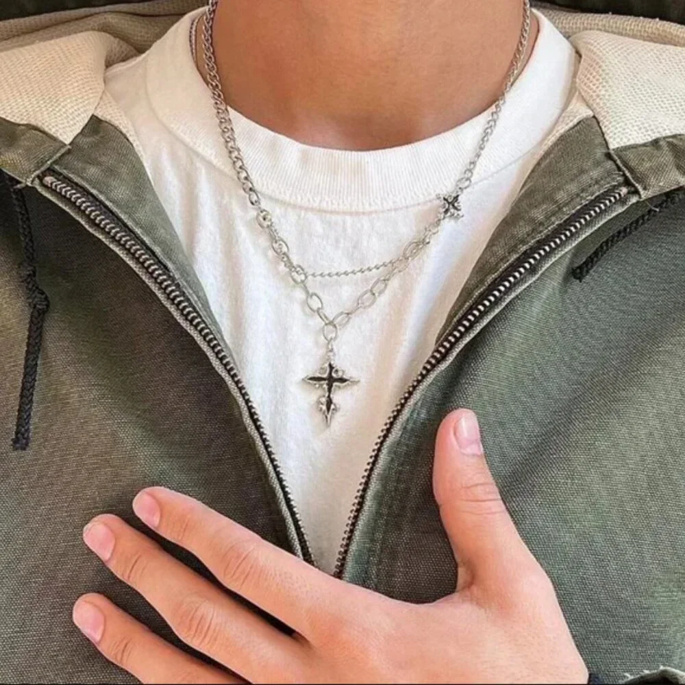 y2k 2000s grunge crystal cross pendant necklace